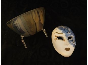 Hand Painted Nouveau Art Glass & Italian Mask