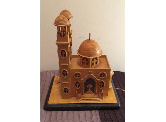 Beautiful Vintage Wooden Church Model, Plugs Into Outlet For Lighting