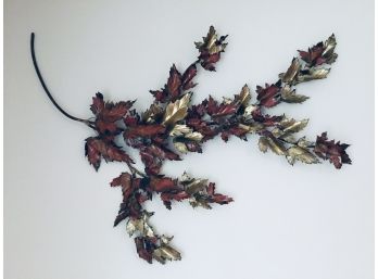 Mid Century Curtis Jere Mixed Metal Maple Leaves Branch Wall Sculpture
