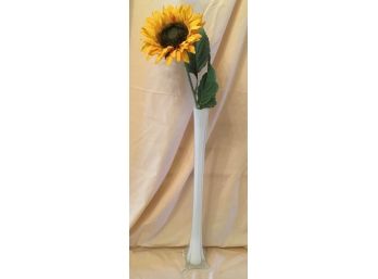 White Glass Eiffel Tower Vase W/ Artificial Sunflower