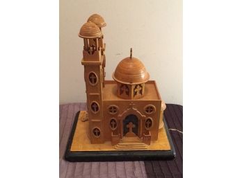 Beautiful Vintage Wooden Church Model, Plugs Into Outlet For Lighting