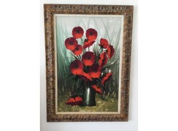 Beautiful Mid Century Large Wood Framed Painting- Red Poppies