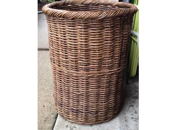 Pottery Barn Rattan Basket With Canvas Laundry Bag