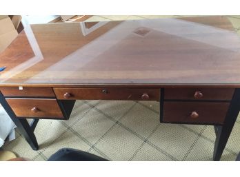 Ethan Allen Solid Wood Office Desk With Glass Top