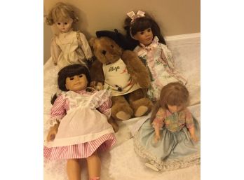 Dolls & Teddy Bear Lot Including One American Girl Doll