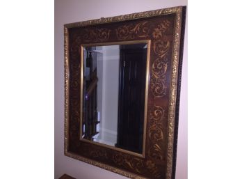 Large Wall Mirror With Inlaid Wood Frame
