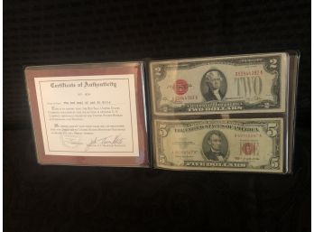The Red Seal $2 & $5 United States Bills