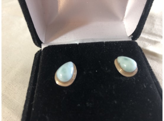 Silver Larimar Stone Earrings (1.9 Grams)