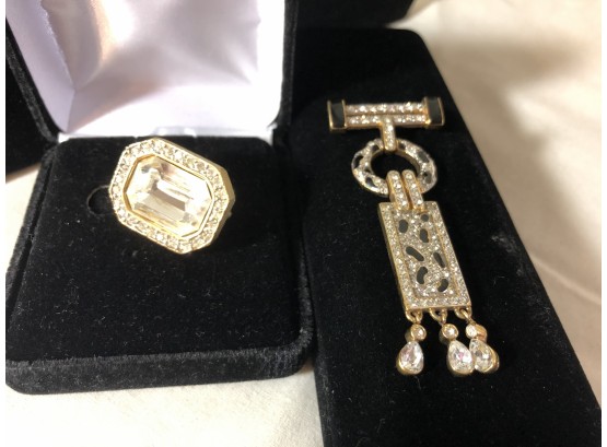 Carolee Signed Crystal Brooches (2 Pieces)