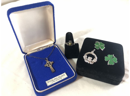 Sterling Celtic, Claddaugh & Irish Sterling Jewelry Collection (9.8 Grams)