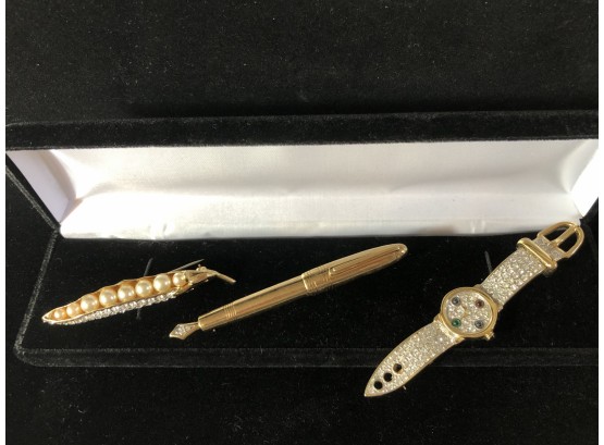 Carolee Signed Goldtone Brooch Collection (Three)