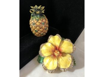 Tropical Embellished Trinket Boxes (Pineapple & Hibiscus)