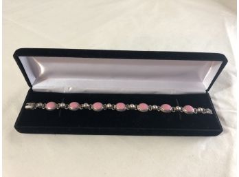 Sterling Silver Pink Stone Bracelet (23.4 Grams)