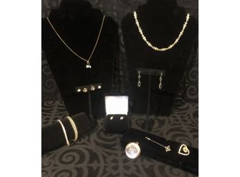 Ladies Goldtone Crystal, CZ & Opal Glass Fashion Jewelry
