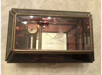 Etched Glass/Brass Musical Trinket Box