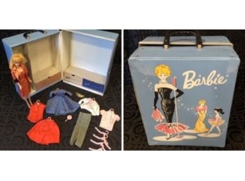 Vintage 1958 Barbie Doll, Case & Original Clothing & Accessories