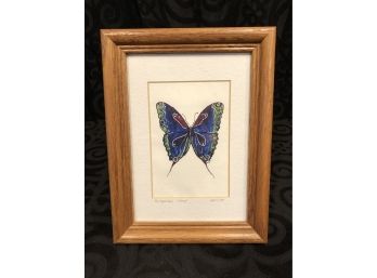Beautiful Indigo Butterfly Signed/Dated Artwork
