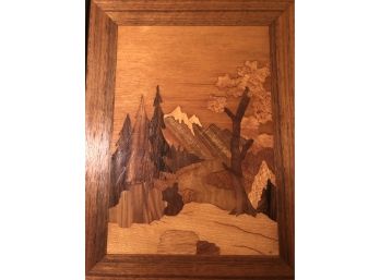 Mid-Century Wood Inlay Wall Art Picture