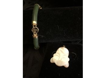 Genuine Jade Bracelet & Mother Of Pearl Pendant