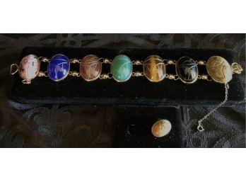Genuine Multi-Stone Scarab Bracelet & Brooch