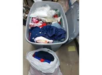 Huge Bin & Bag Of Miscellaneous Material & Clothes To Embroider - Lot# 241