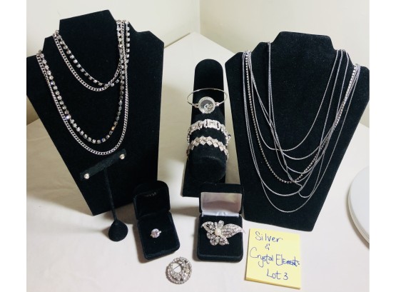 Silvertone & Crystal Elements Jewelry Collection Lot#3