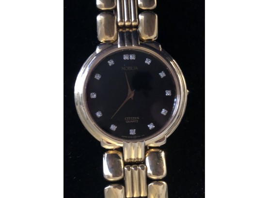 Vintage Men's Noblia/Citizen 13 Diamond Analog Quartz Gold-plated Watch
