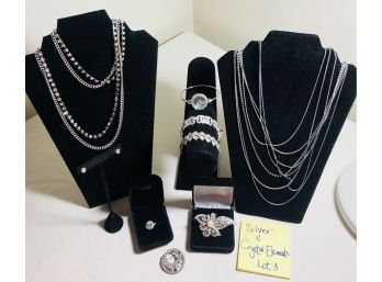 Silvertone & Crystal Elements Jewelry Collection Lot#3
