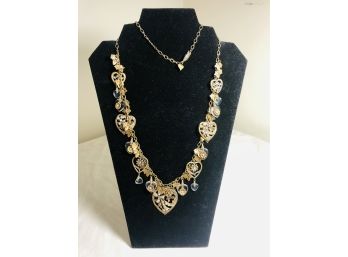 Vintage Glass Works Dark Bronze & Crystal Heart Necklace