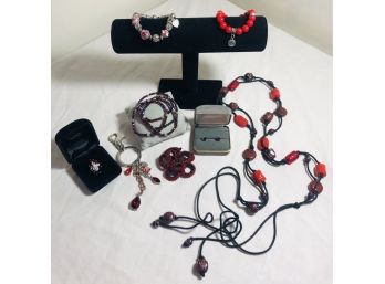 Fashion Jewelry Shades Of Red & Silver