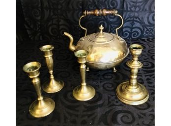 Vintage Brass Teapot & Candlesticks