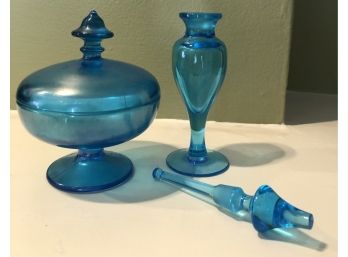 Vintage Blue Glass Vanity Items