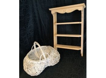 Wooden Display Shelf & Handmade Basket