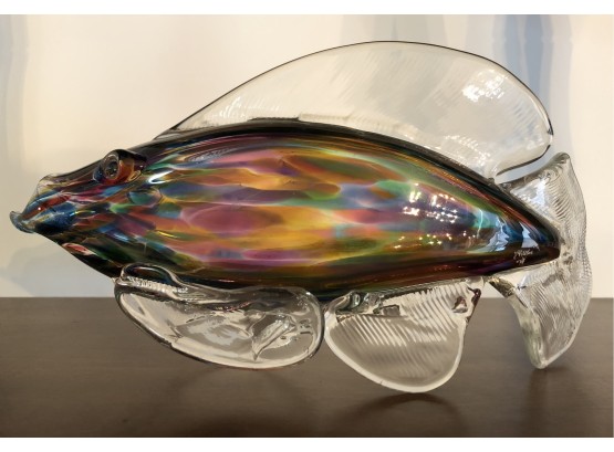 Hand Blown Glass Fish Sculpture (Signed)
