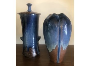 Beautiful Stoneware Pottery Lidded Jar & Vase (Signed)