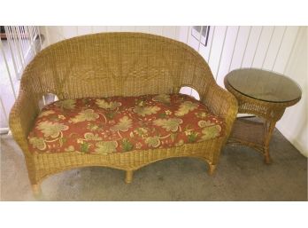 Boho Style Rattan Settee, Cushion & Accent Table