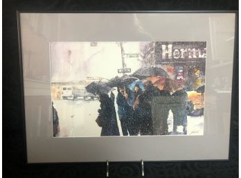 Umbrella In The Snow By Angelo Gallo Signed Print