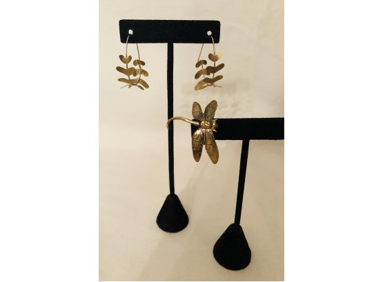 Artisan Brass Butterfly & Firefly Earrings (7.6 Grams)