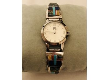 Sterling Silver & Stone Inlay TJ Jackson Signed Watch