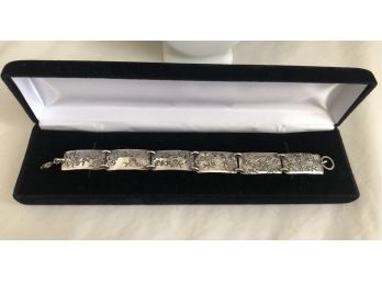 Sterling Silver Artisan Stick Figure Link Bracelet (22.2 Grams)