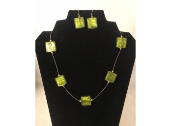 Artisan Foil Glass Fashion Necklace & Earring Set
