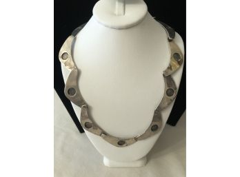 Mid-Century Sterling Silver Signed Artisan Choker Necklace (43.2 Grams)