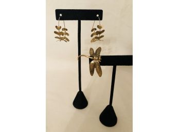 Artisan Brass Butterfly & Firefly Earrings (7.6 Grams)