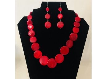 Pearlescent Red Fashion Necklace & Earring Set