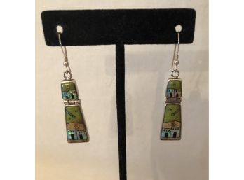 Sterling Silver Stone Inlay Navajo Yvonne Yazzi Signed Earrings (9.3 Grams)