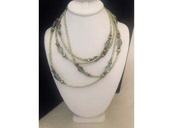 Artisan Semi-Precious Stone Crystal Pearl Necklace