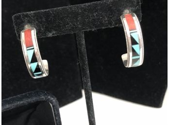 Navajo Sterling Silver Stone Inlay Rachel Tzumi Earrings  (7.9 Grams)