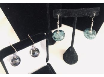 Sterling Silver Artisan Hand Blown Glass Earrings - 2 Pair