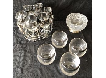 Silver Rimmed Barware & Footed Bowl