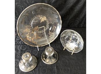 Vintage Sterling Silver Overlay Plates & Candlesticks